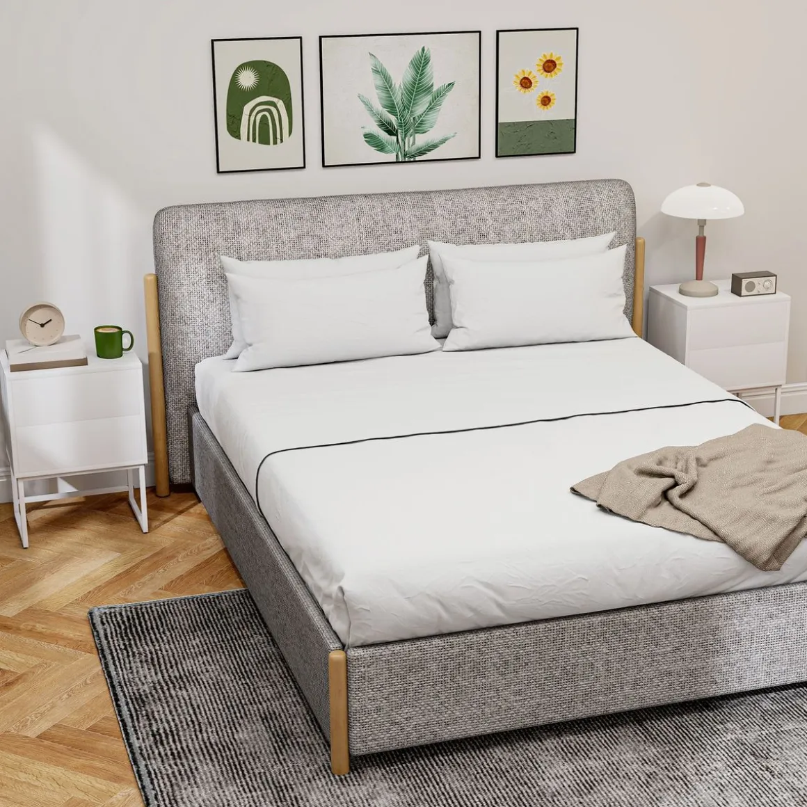 Pack de 2 mesitas de noche Naoki Homcom 2 cajones apertura push acero blanco 55x40x30 cm
