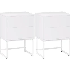 Pack de 2 mesitas de noche Naoki Homcom 2 cajones apertura push acero blanco 55x40x30 cm