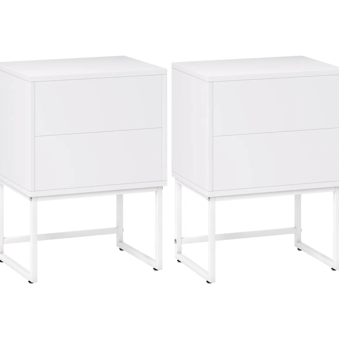 Pack de 2 mesitas de noche Naoki Homcom 2 cajones apertura push acero blanco 55x40x30 cm