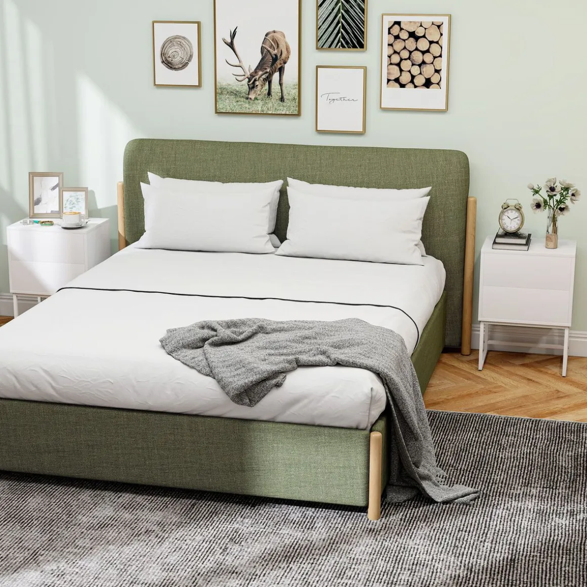 Pack de 2 mesitas de noche Naoki Homcom 2 cajones apertura push acero blanco 55x40x30 cm