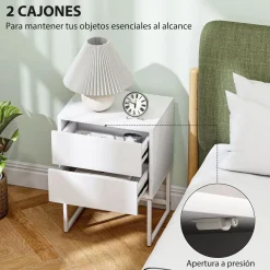 Pack de 2 mesitas de noche Naoki Homcom 2 cajones apertura push acero blanco 55x40x30 cm