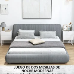 Pack de 2 mesitas de noche Naoki Homcom 2 cajones apertura push acero blanco 55x40x30 cm