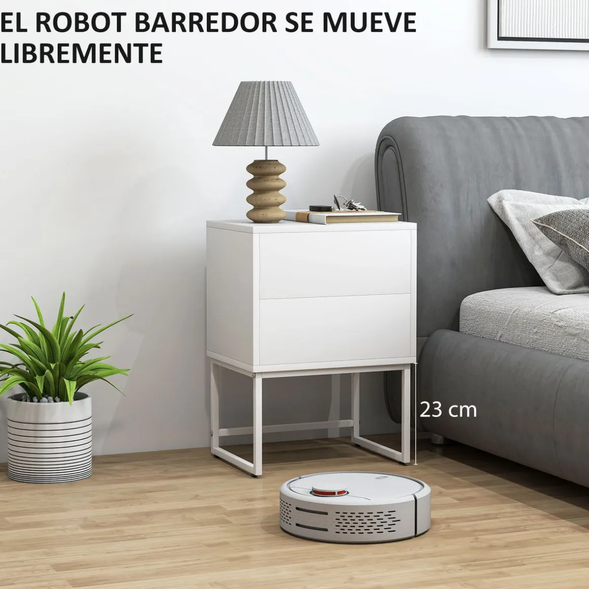 Pack de 2 mesitas de noche Naoki Homcom 2 cajones apertura push acero blanco 55x40x30 cm