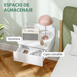Pack de 2 mesitas de noche Lluvia Homcom 1 cajón blanco