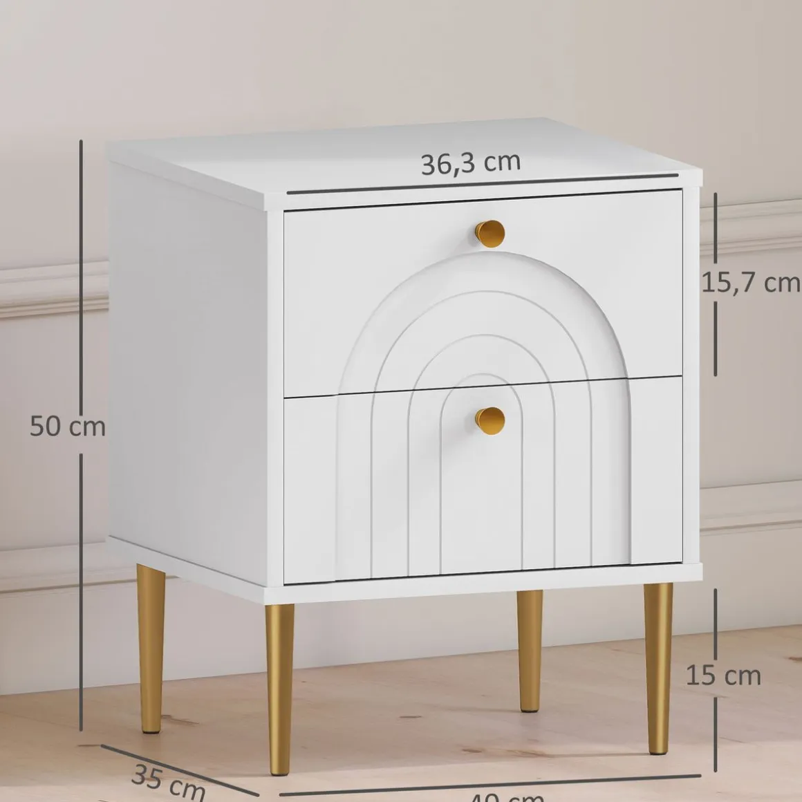 Pack de 2 mesitas de noche Akira Homcom 2 cajones blanco 50x40x35 cm