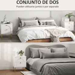 Pack de 2 mesitas de noche Akira Homcom 2 cajones blanco 50x40x35 cm