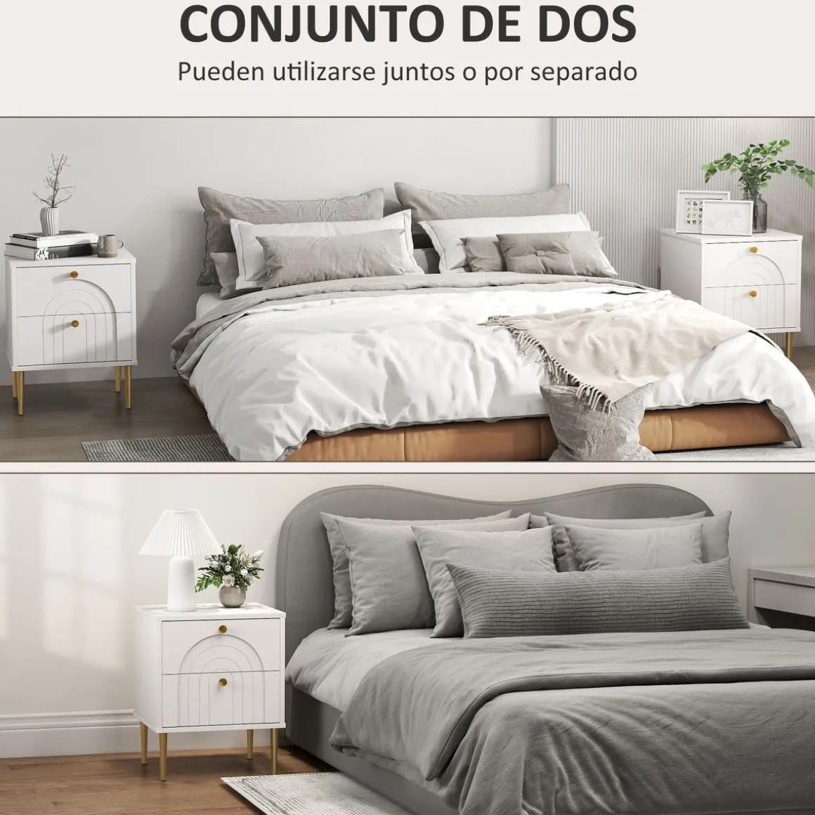 Pack de 2 mesitas de noche Akira Homcom 2 cajones blanco 50x40x35 cm