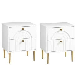 Pack de 2 mesitas de noche Akira Homcom 2 cajones blanco 50x40x35 cm