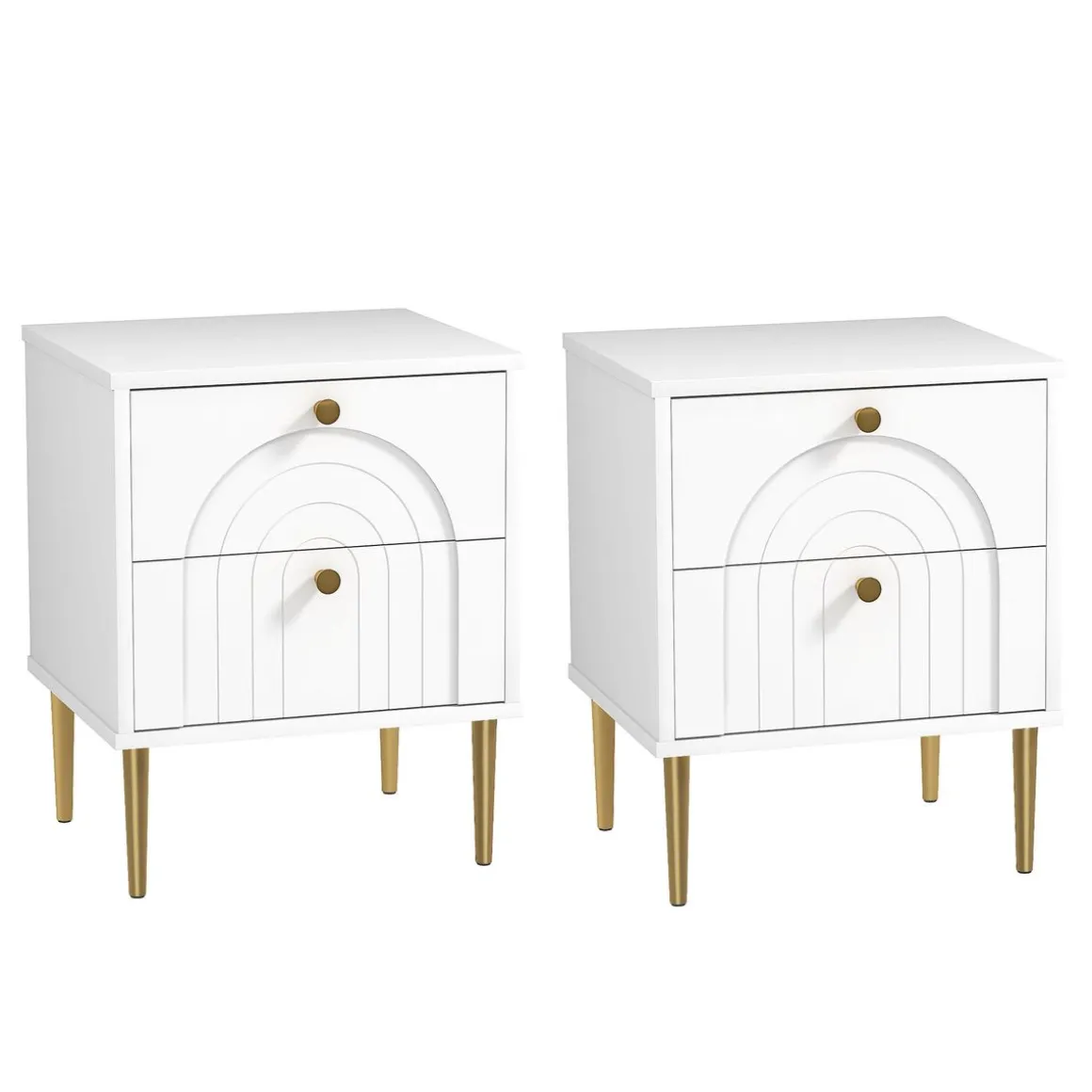 Pack de 2 mesitas de noche Akira Homcom 2 cajones blanco 50x40x35 cm