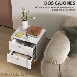 Pack de 2 mesitas de noche Akira Homcom 2 cajones blanco 50x40x35 cm