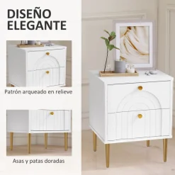 Pack de 2 mesitas de noche Akira Homcom 2 cajones blanco 50x40x35 cm