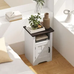 Pack de 2 mesitas de noche Remo Homcom con puerta y compartimento blanco/marrón 60x40x35 cm