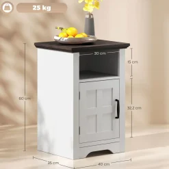 Pack de 2 mesitas de noche Remo Homcom con puerta y compartimento blanco/marrón 60x40x35 cm