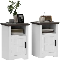 Pack de 2 mesitas de noche Remo Homcom con puerta y compartimento blanco/marrón 60x40x35 cm