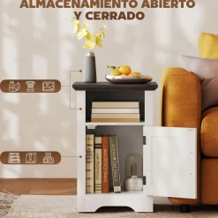 Pack de 2 mesitas de noche Remo Homcom con puerta y compartimento blanco/marrón 60x40x35 cm