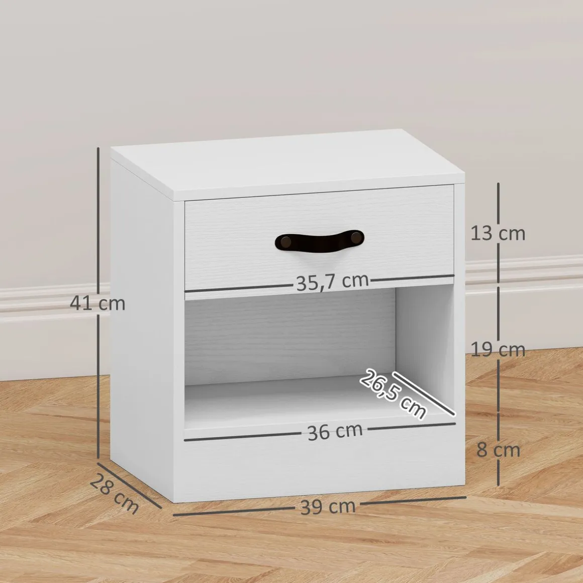 Pack de 2 mesitas de noche Savia Homcom con cajón y compartimento 41x39x28 cm