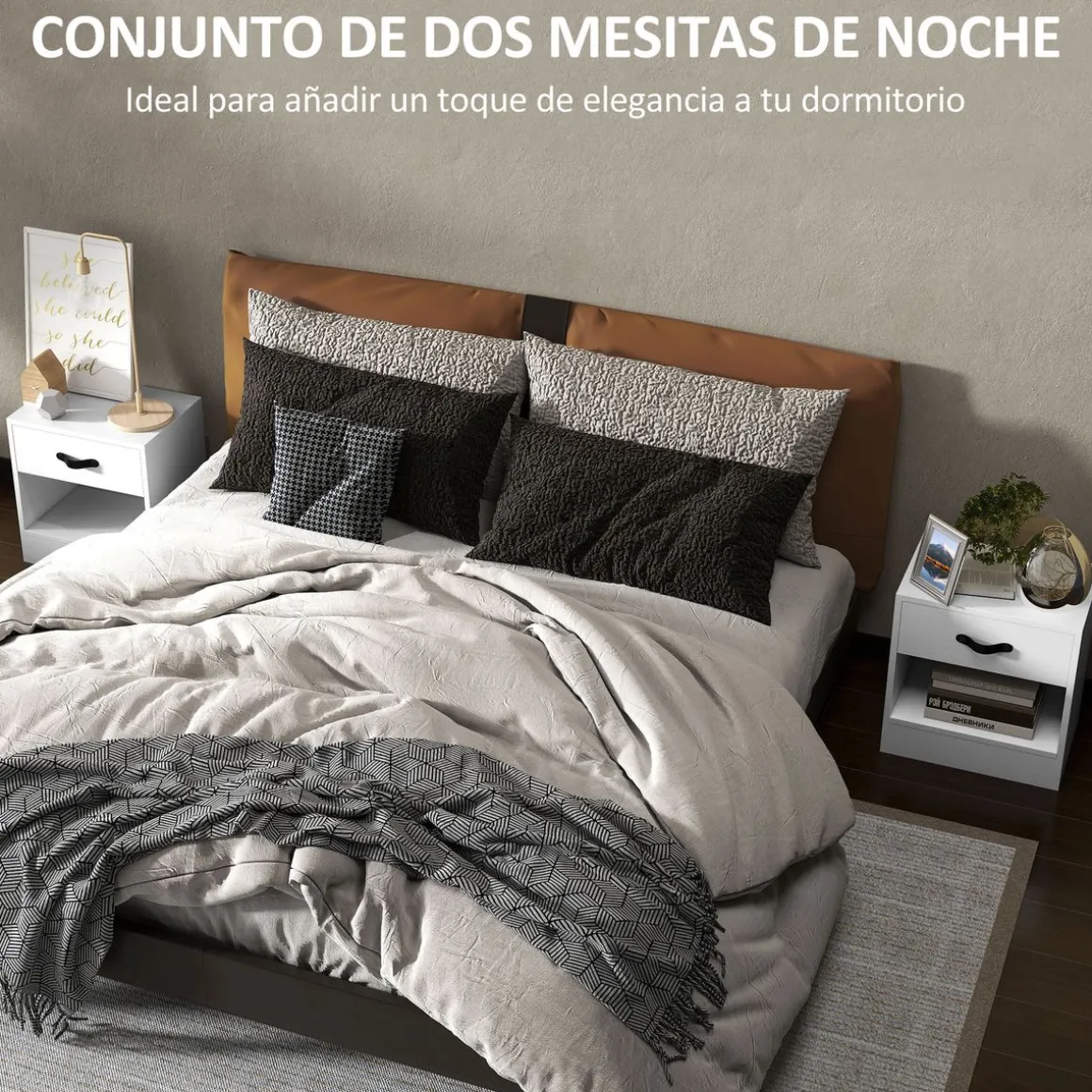 Pack de 2 mesitas de noche Savia Homcom con cajón y compartimento 41x39x28 cm