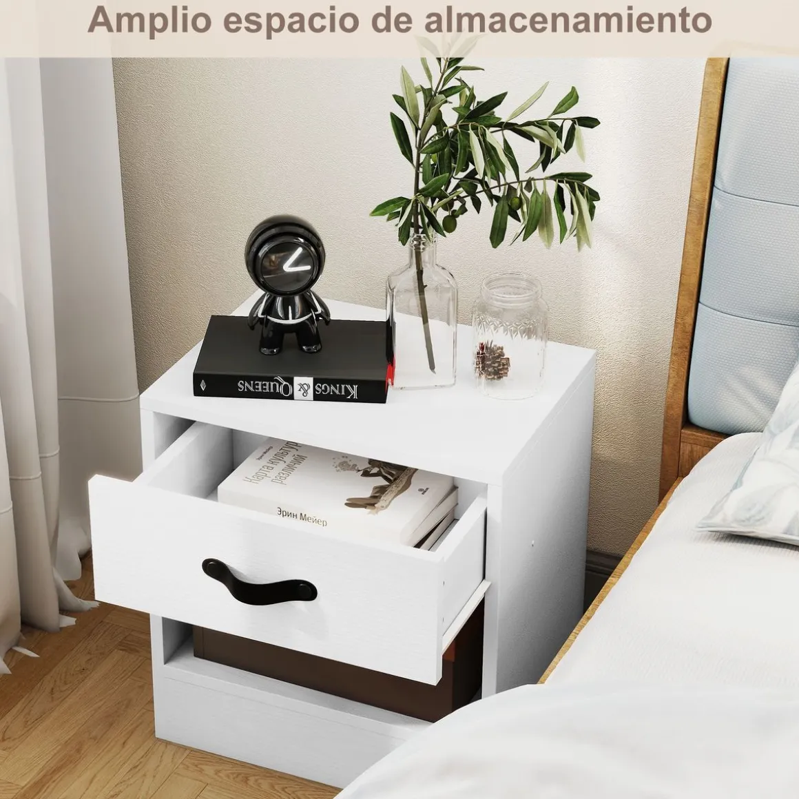 Pack de 2 mesitas de noche Savia Homcom con cajón y compartimento 41x39x28 cm