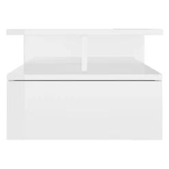 Pack de 2 mesitas de noche flotantes 1 cajón 2 estantes blanco brillo 27x40x31 cm