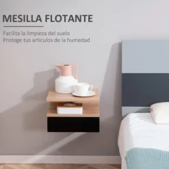 Pack de 2 mesitas de noche Homcom flotantes 1 cajón + 1 estante abierto 22,5x35x32 cm