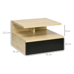 Pack de 2 mesitas de noche Homcom flotantes 1 cajón + 1 estante abierto 22,5x35x32 cm