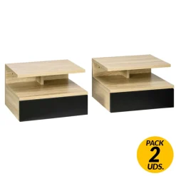 Pack de 2 mesitas de noche Homcom flotantes 1 cajón + 1 estante abierto 22,5x35x32 cm