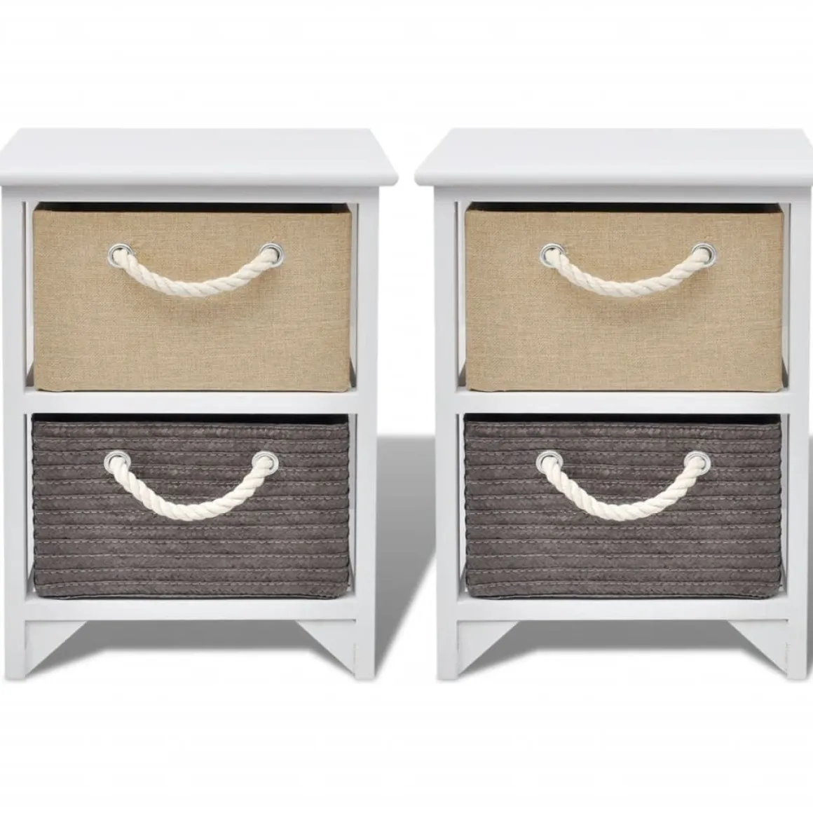 Pack de 2 mesitas de noche Ofelia 2 cajones con asa de cuerda blanco 48x35x27 cm