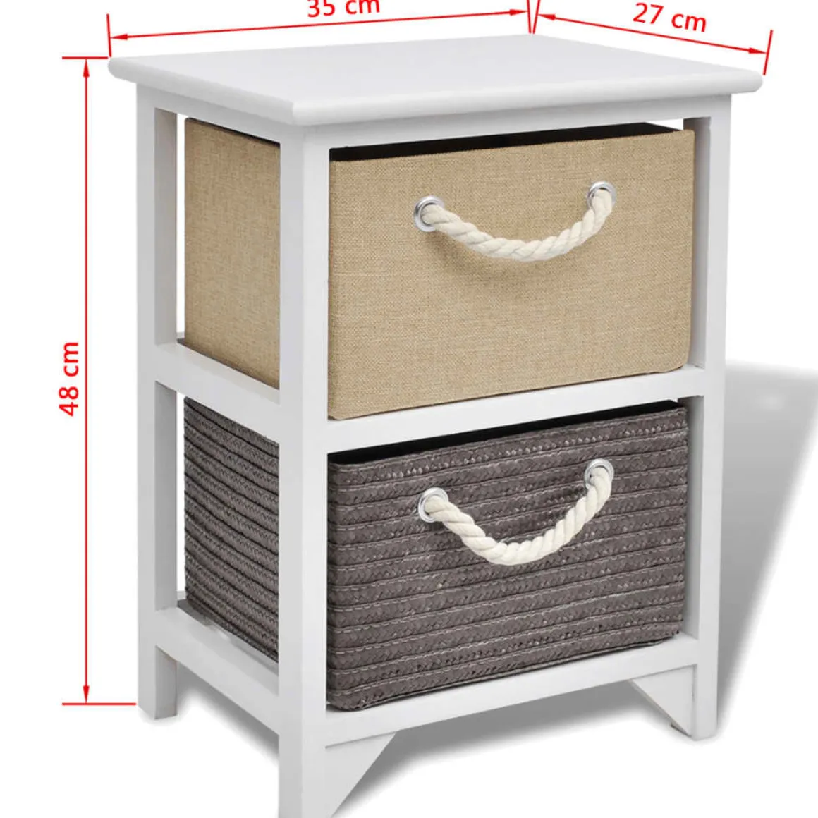 Pack de 2 mesitas de noche Ofelia 2 cajones con asa de cuerda blanco 48x35x27 cm