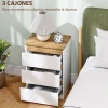 Pack de 2 mesitas de noche Duo Homcom 3 cajones blanco 59,5x40x30 cm