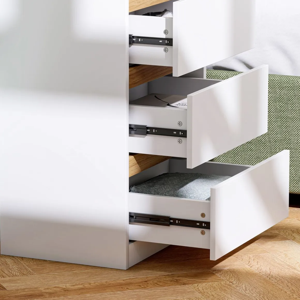 Pack de 2 mesitas de noche Duo Homcom 3 cajones blanco 59,5x40x30 cm