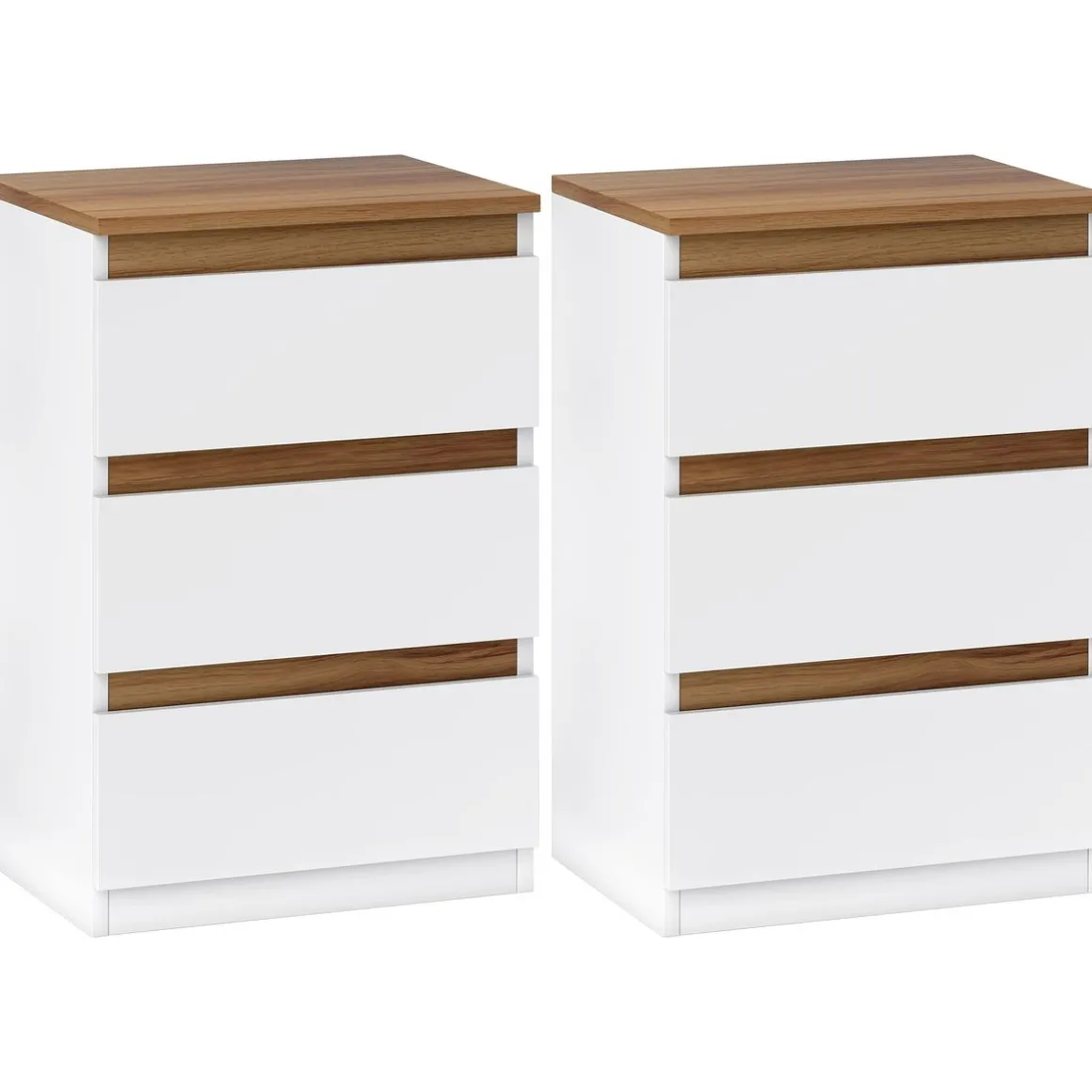Pack de 2 mesitas de noche Duo Homcom 3 cajones blanco 59,5x40x30 cm