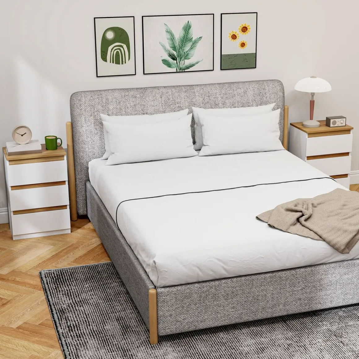 Pack de 2 mesitas de noche Duo Homcom 3 cajones blanco 59,5x40x30 cm