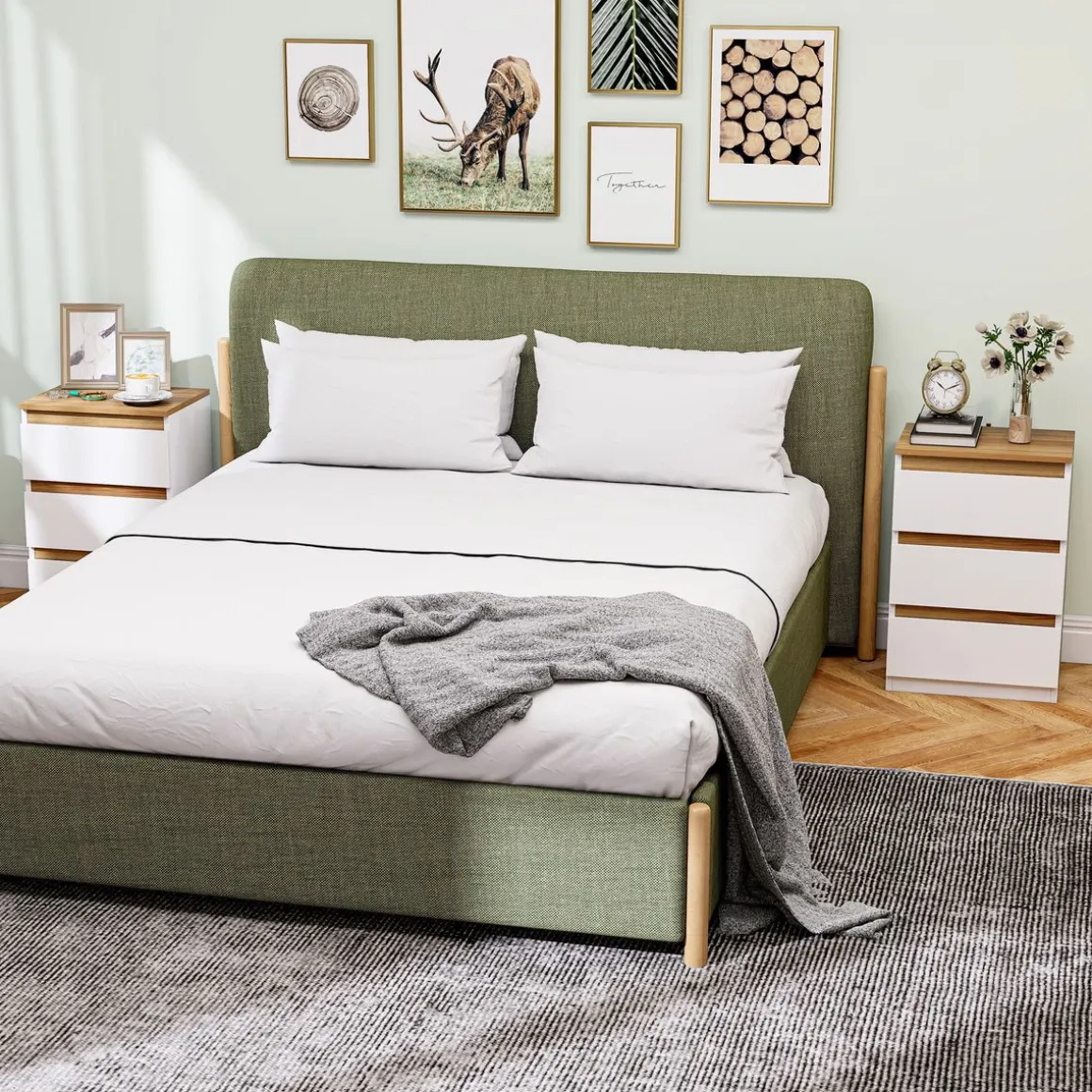 Pack de 2 mesitas de noche Duo Homcom 3 cajones blanco 59,5x40x30 cm