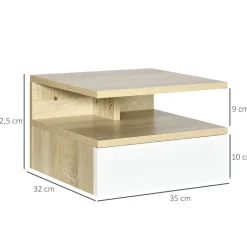 Pack de 2 mesitas de noche Agatha Homcom 1 cajón blanco/natural 22,5x35x32 cm