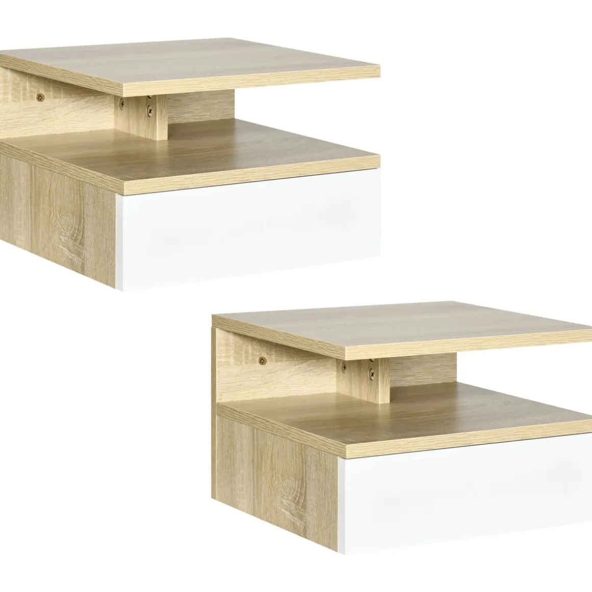 Pack de 2 mesitas de noche Agatha Homcom 1 cajón blanco/natural 22,5x35x32 cm