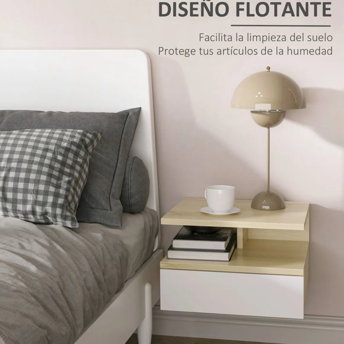 Pack de 2 mesitas de noche Agatha Homcom 1 cajón blanco/natural 22,5x35x32 cm