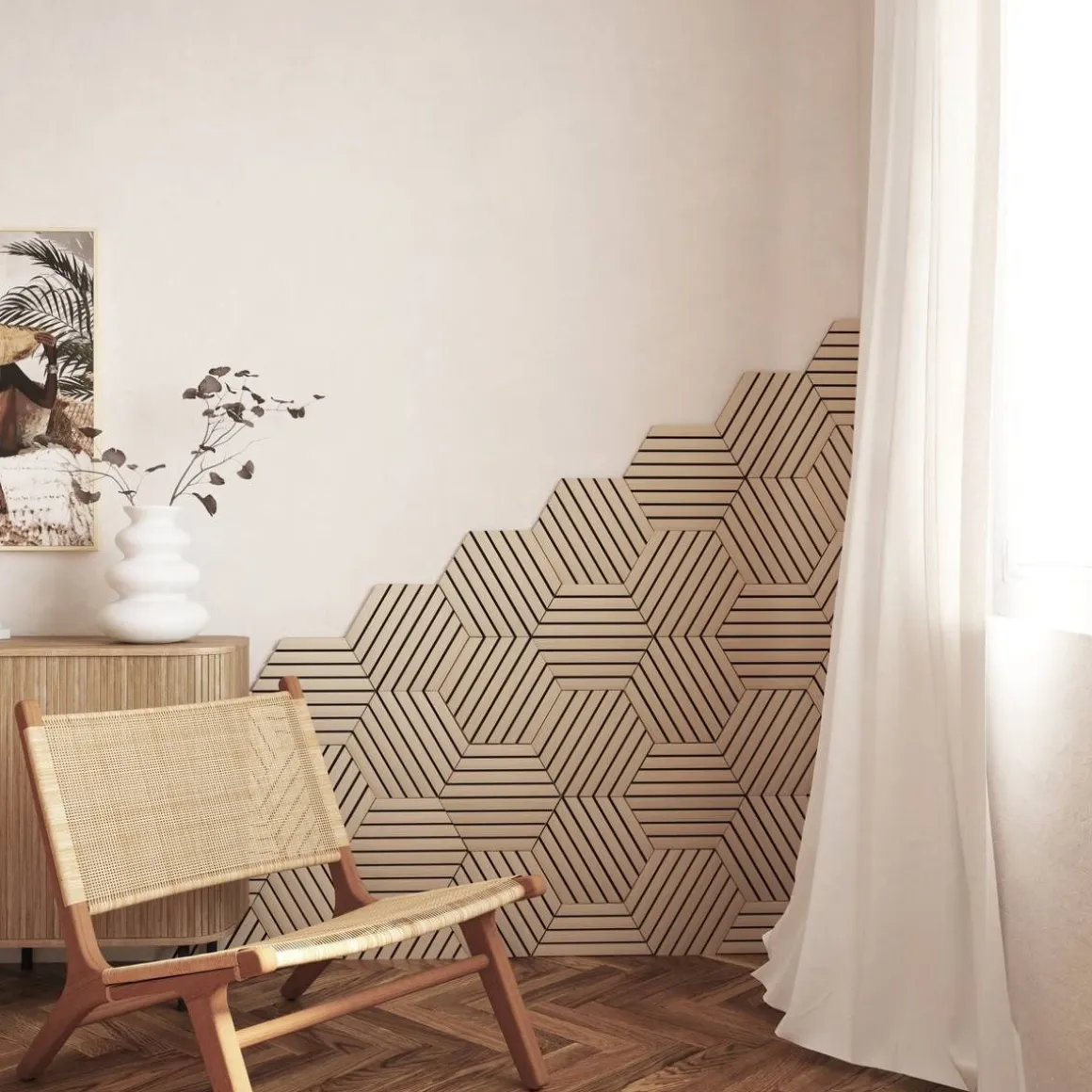 Pack de 3 paneles decorativos Colva Atmosphera natural 30x26x2,1 cm