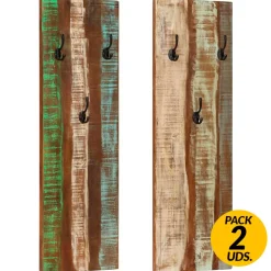 Pack de 2 percheros de pared con 3 ganchos madera 110x36x3 cm