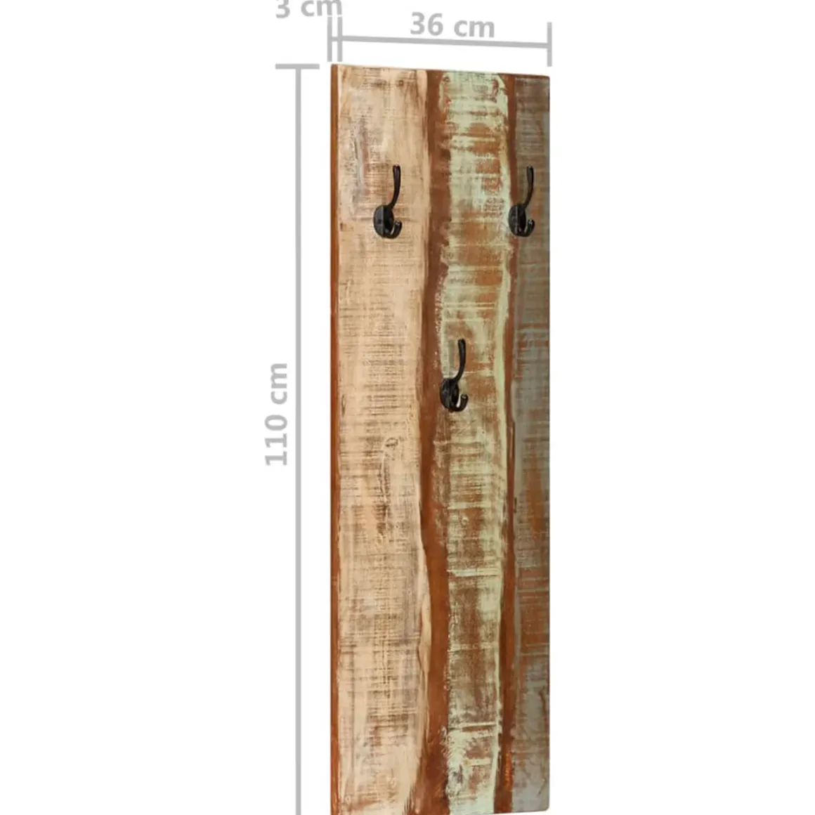Pack de 2 percheros de pared con 3 ganchos madera 110x36x3 cm