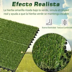 Pack de 10 placas de césped artificial Outsunny verde grosor 25mm