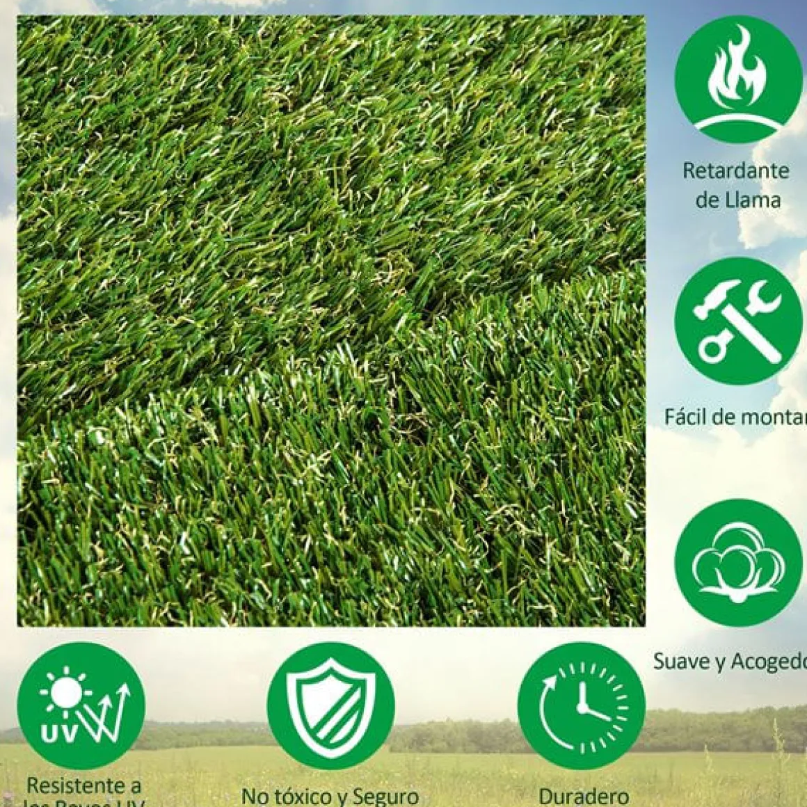 Pack de 10 placas de césped artificial Outsunny verde grosor 25mm