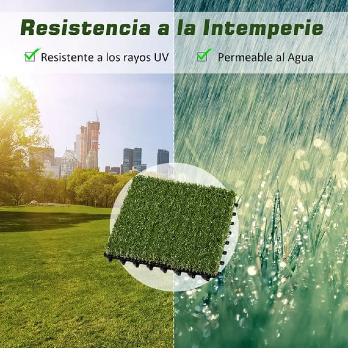 Pack de 10 placas de césped artificial Outsunny verde grosor 25mm