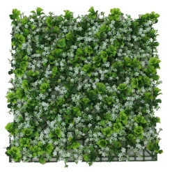 Pack de 4 planchas de jardín vertical artificial con flores verde/blanco