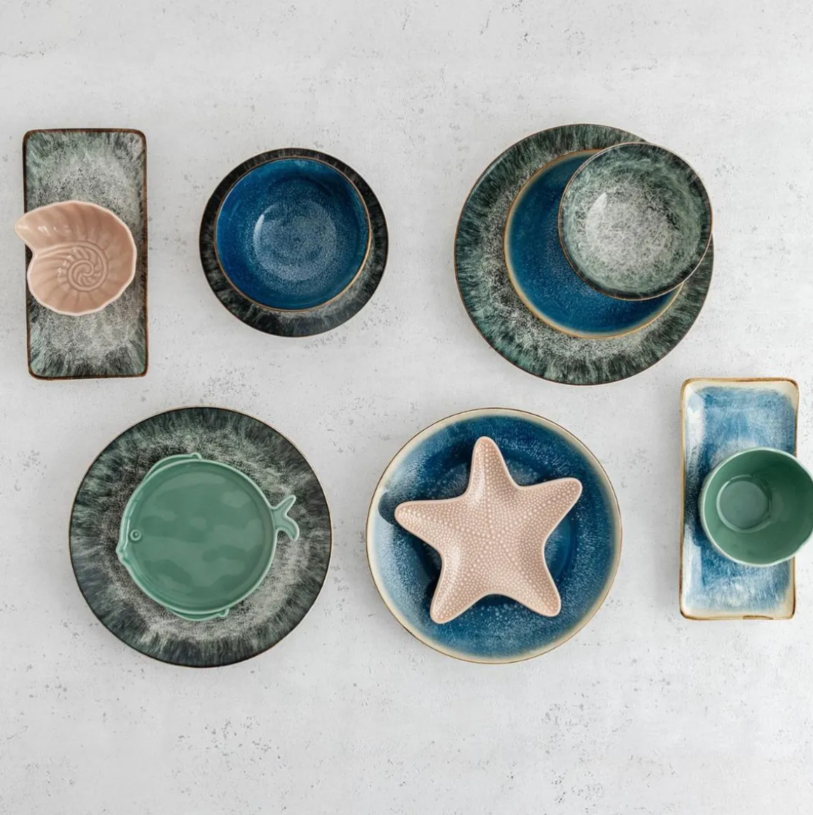 Pack de 6 platos Aura Stela Bidasoa diseño pez porcelana verde 2x19x18 cm