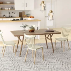 Pack de 4 sillas Behy Homcom respaldo curvo natural 83x48x52,5 cm