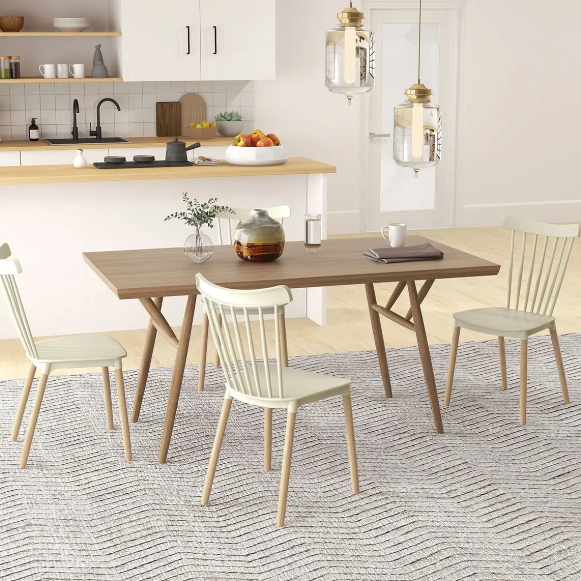 Pack de 4 sillas Behy Homcom respaldo curvo natural 83x48x52,5 cm