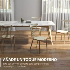 Pack de 4 sillas Behy Homcom respaldo curvo natural 83x48x52,5 cm