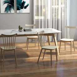 Pack de 4 sillas Behy Homcom respaldo curvo natural 83x48x52,5 cm