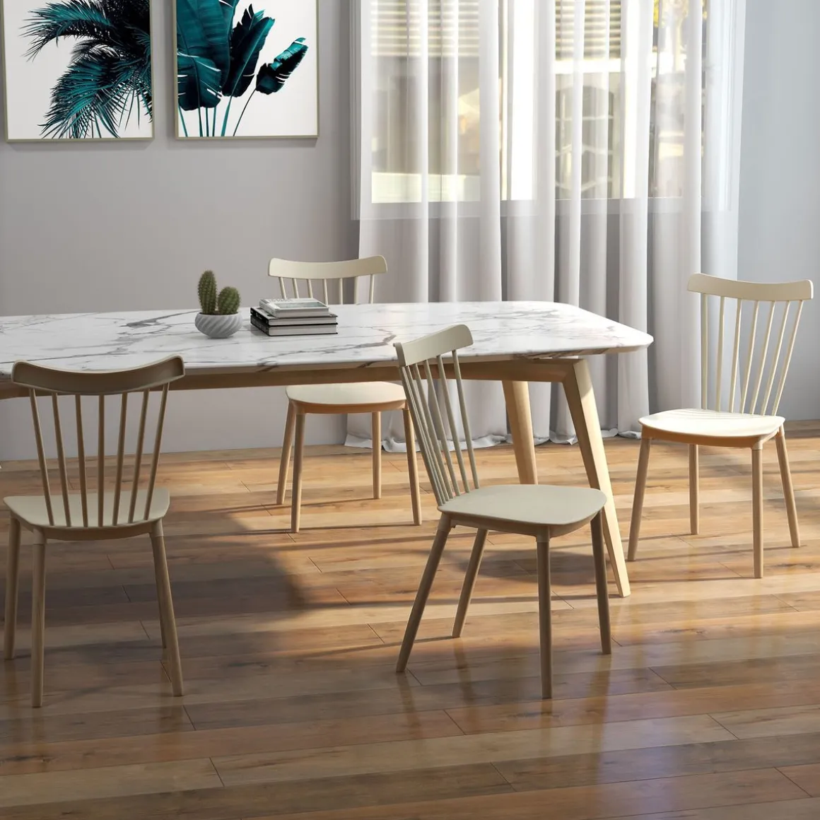 Pack de 4 sillas Behy Homcom respaldo curvo natural 83x48x52,5 cm