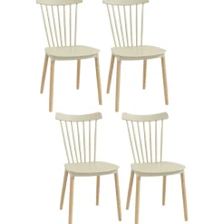 Pack de 4 sillas Behy Homcom respaldo curvo natural 83x48x52,5 cm